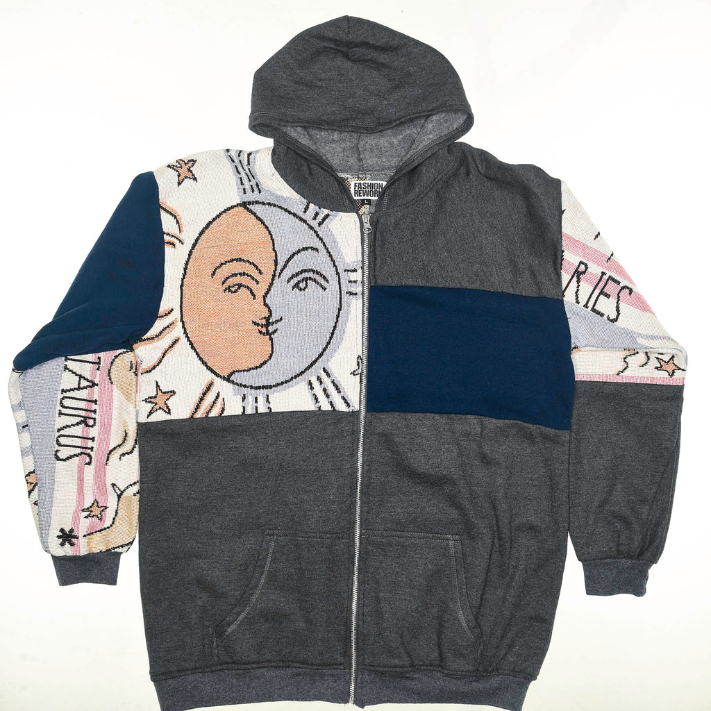 Astrology Patchwork Tapestry Zip Up Hoodie