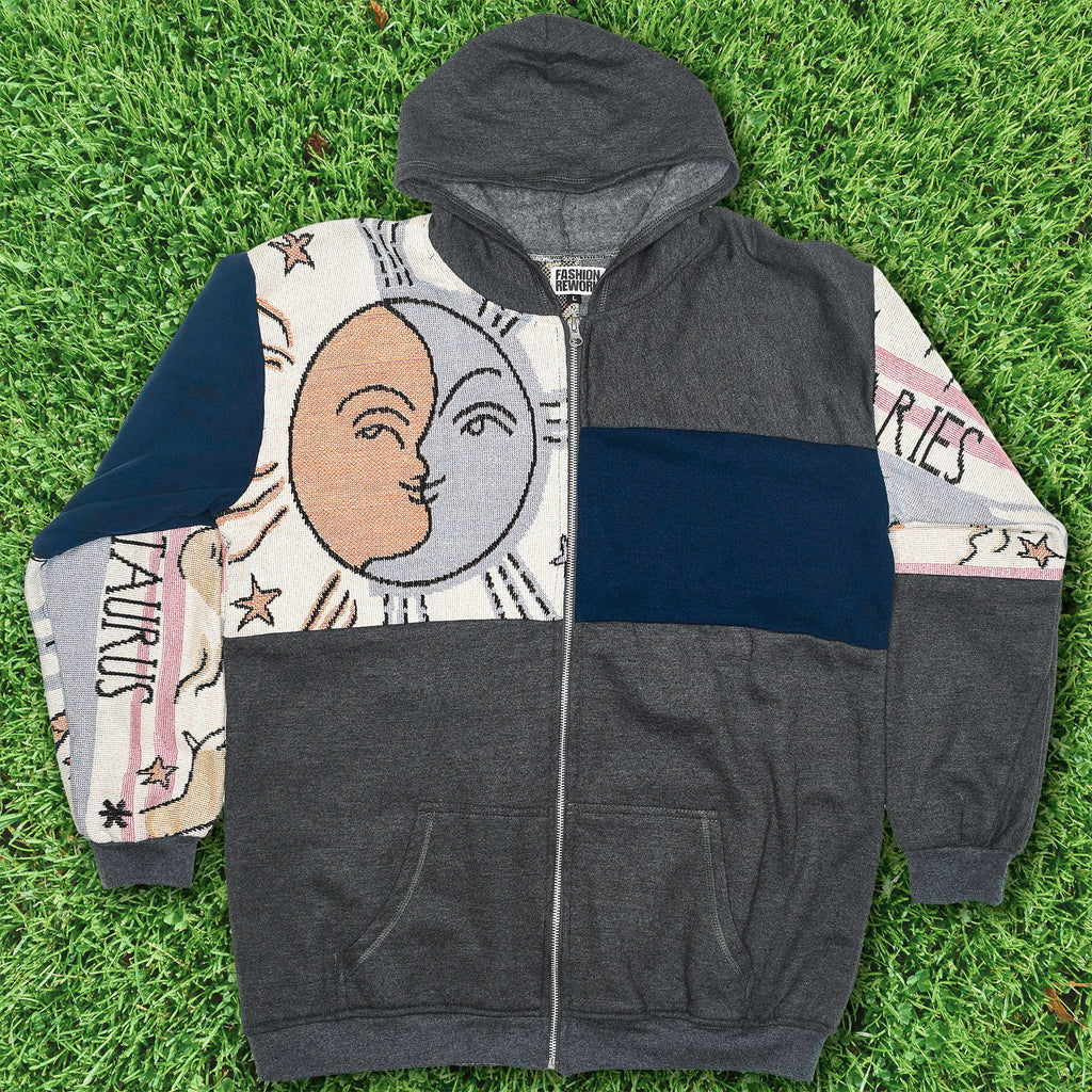 Astrology Patchwork Tapestry Zip Up Hoodie