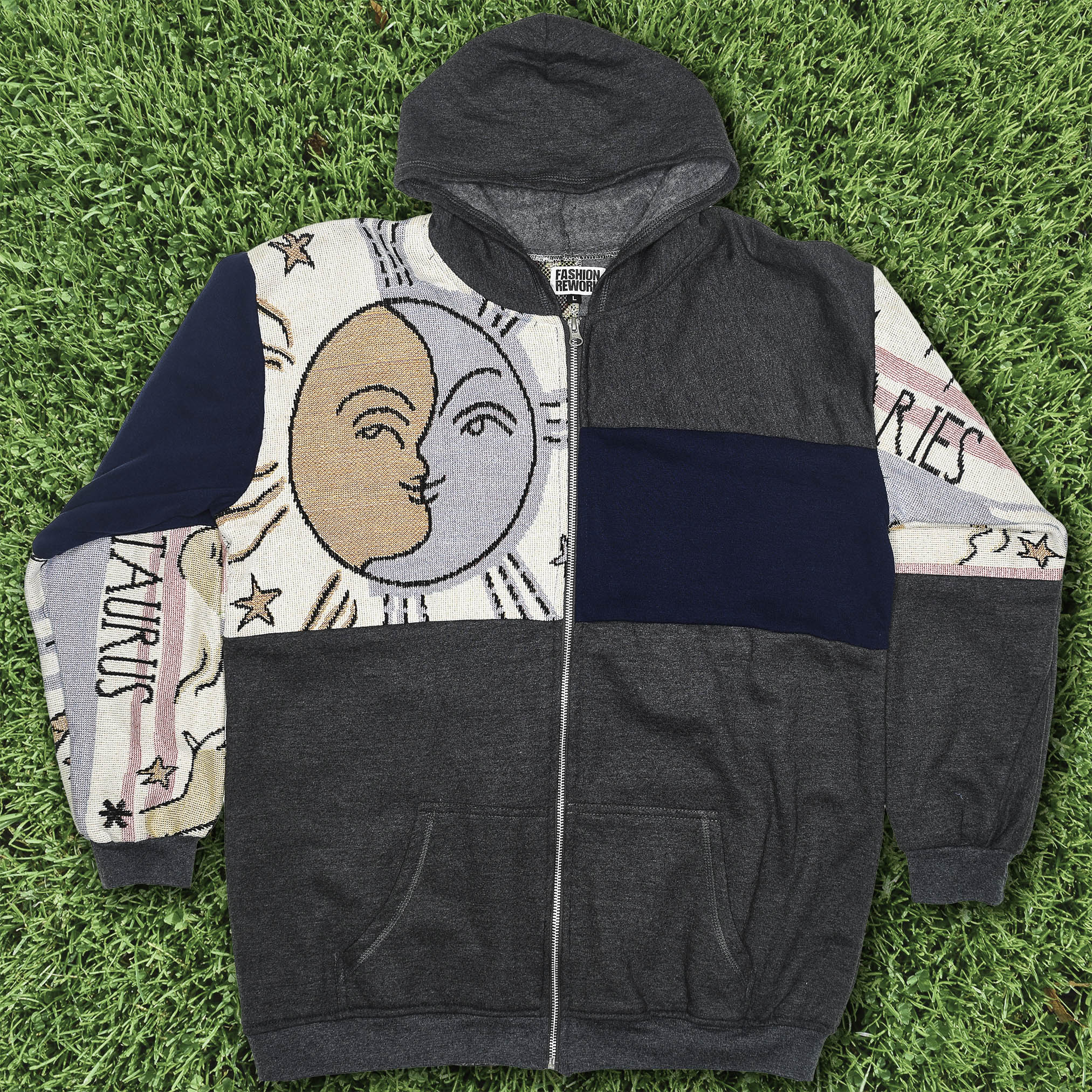 Astrology Patchwork Tapestry Zip Up Hoodie