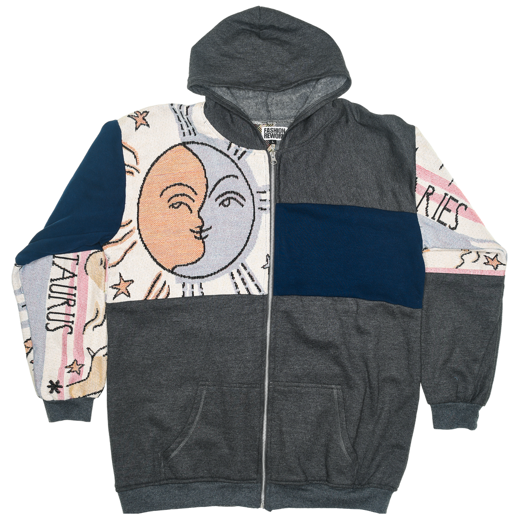 Astrology Patchwork Tapestry Zip Up Hoodie