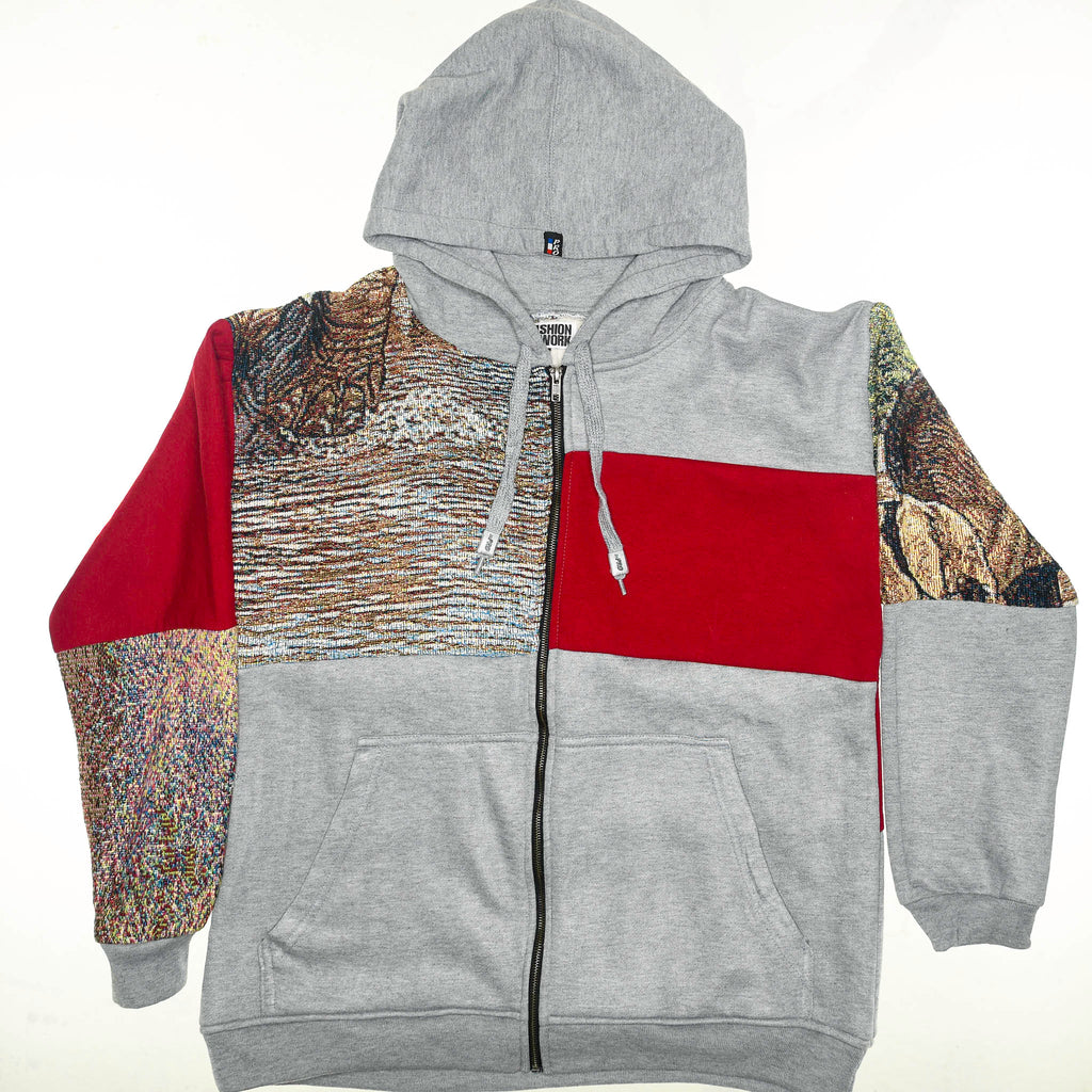 Elephant Patchwork Tapestry Zip Up Hoodie