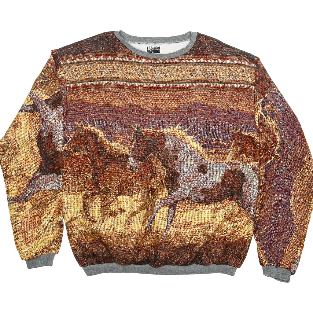 Sunset & Wild Horses Full Tapestry Panel Pullover