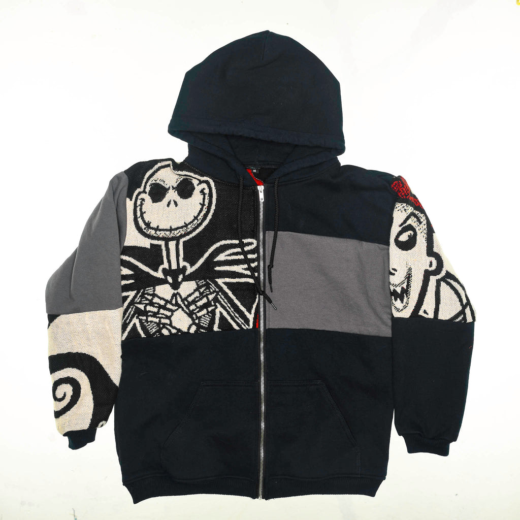 Pumpkin King Tapestry Patch Hoodie — Upcycled Nightmare Before Christmas Jacket