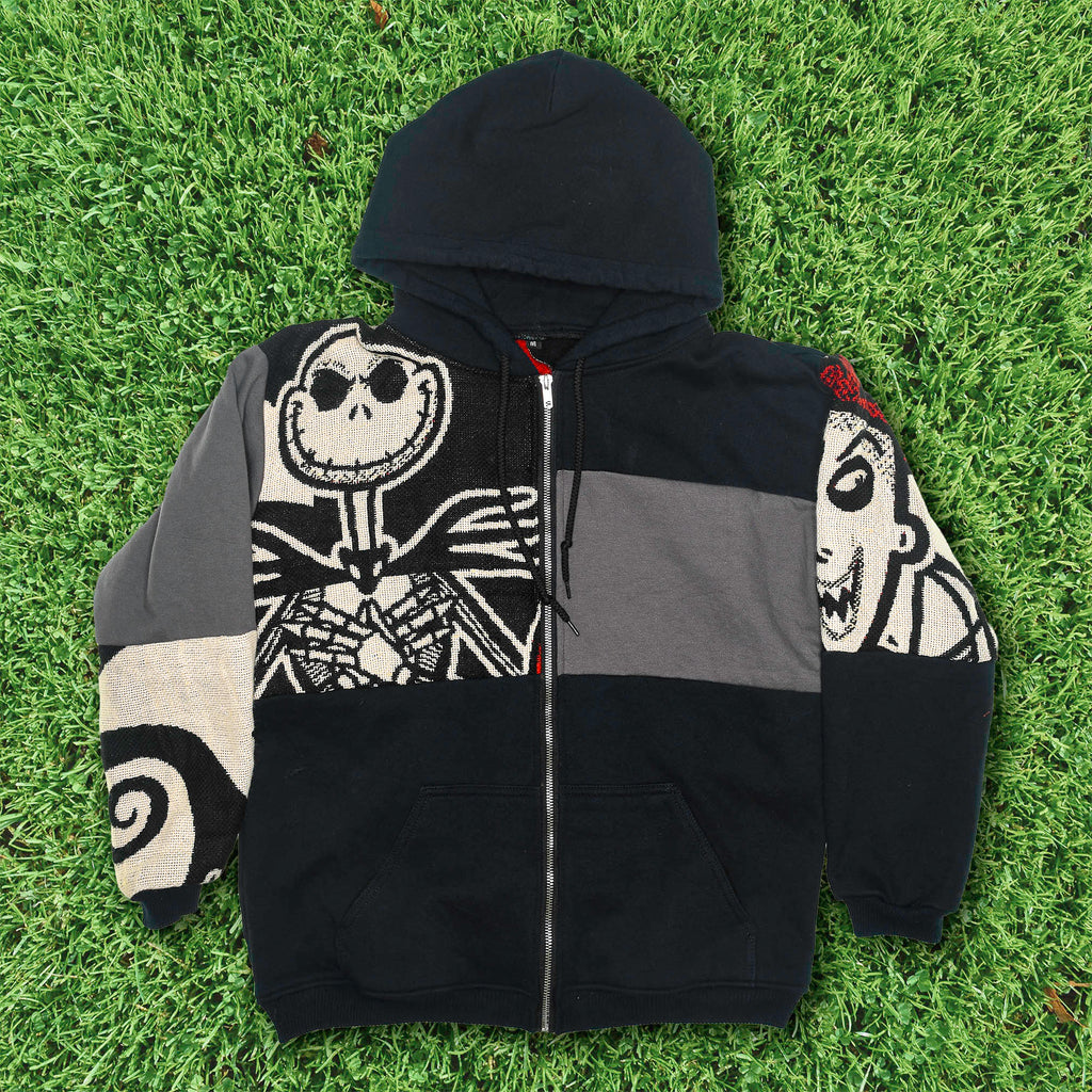 Pumpkin King Tapestry Patch Hoodie — Upcycled Nightmare Before Christmas Jacket