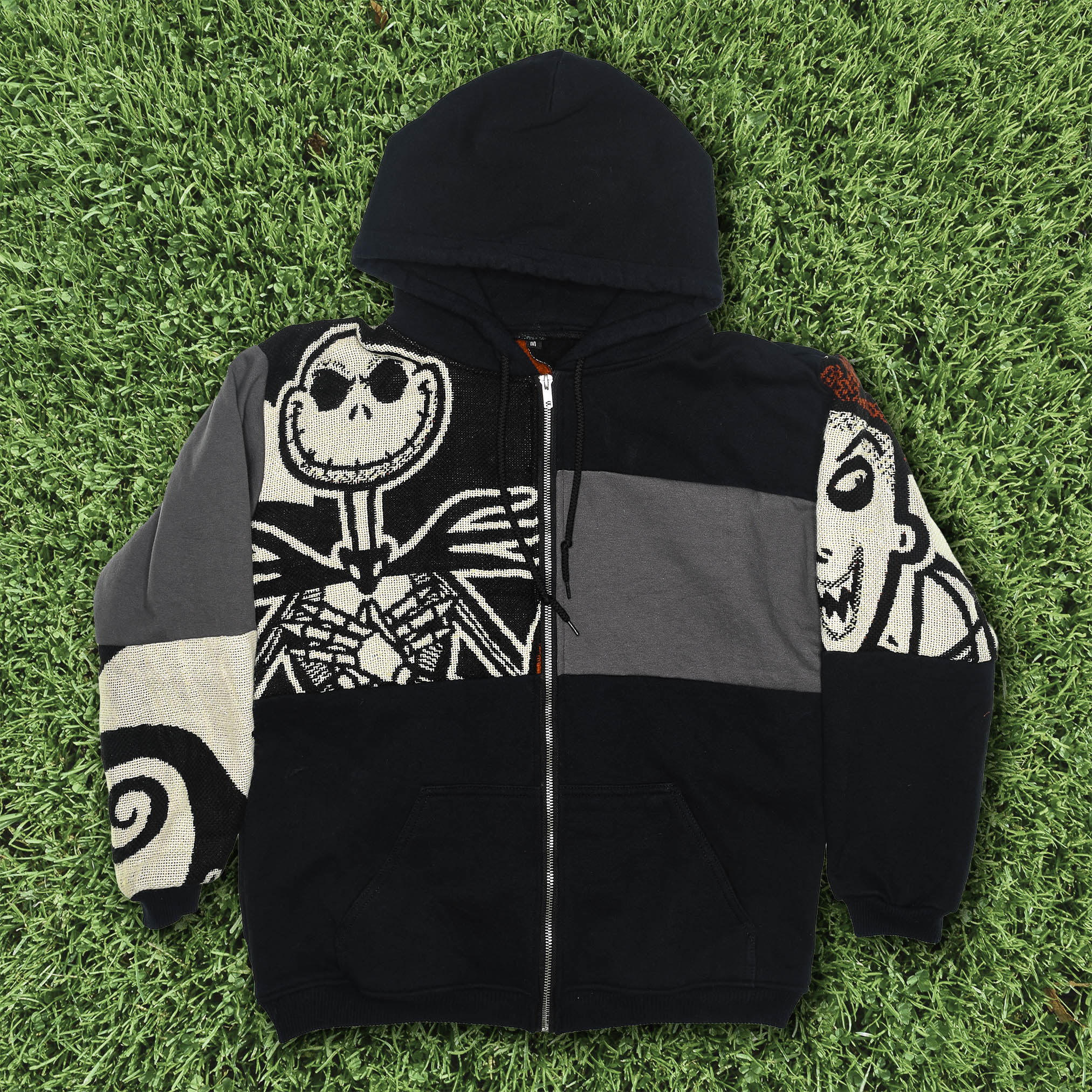 Pumpkin King Tapestry Patch Hoodie — Upcycled Nightmare Before Christmas Jacket