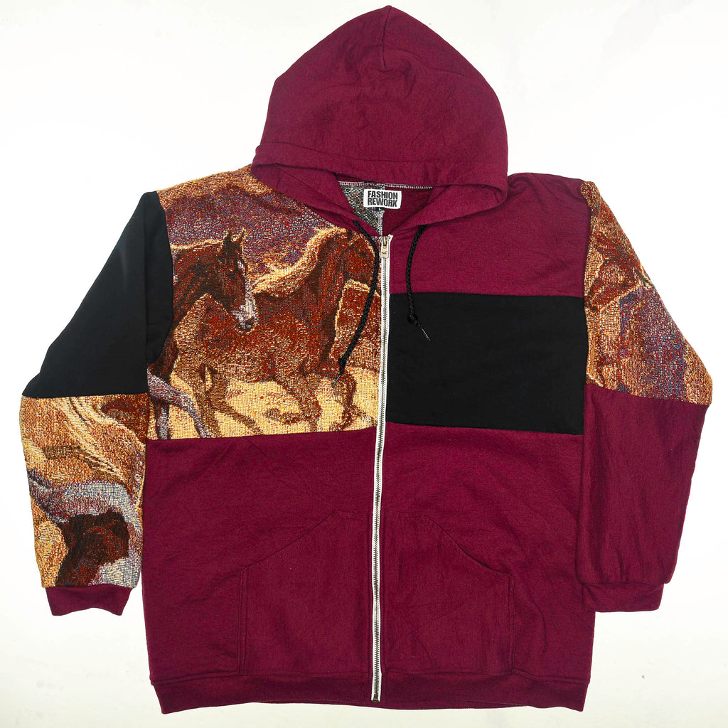 Wild Horses Patchwork Tapestry Zip Up Hoodie