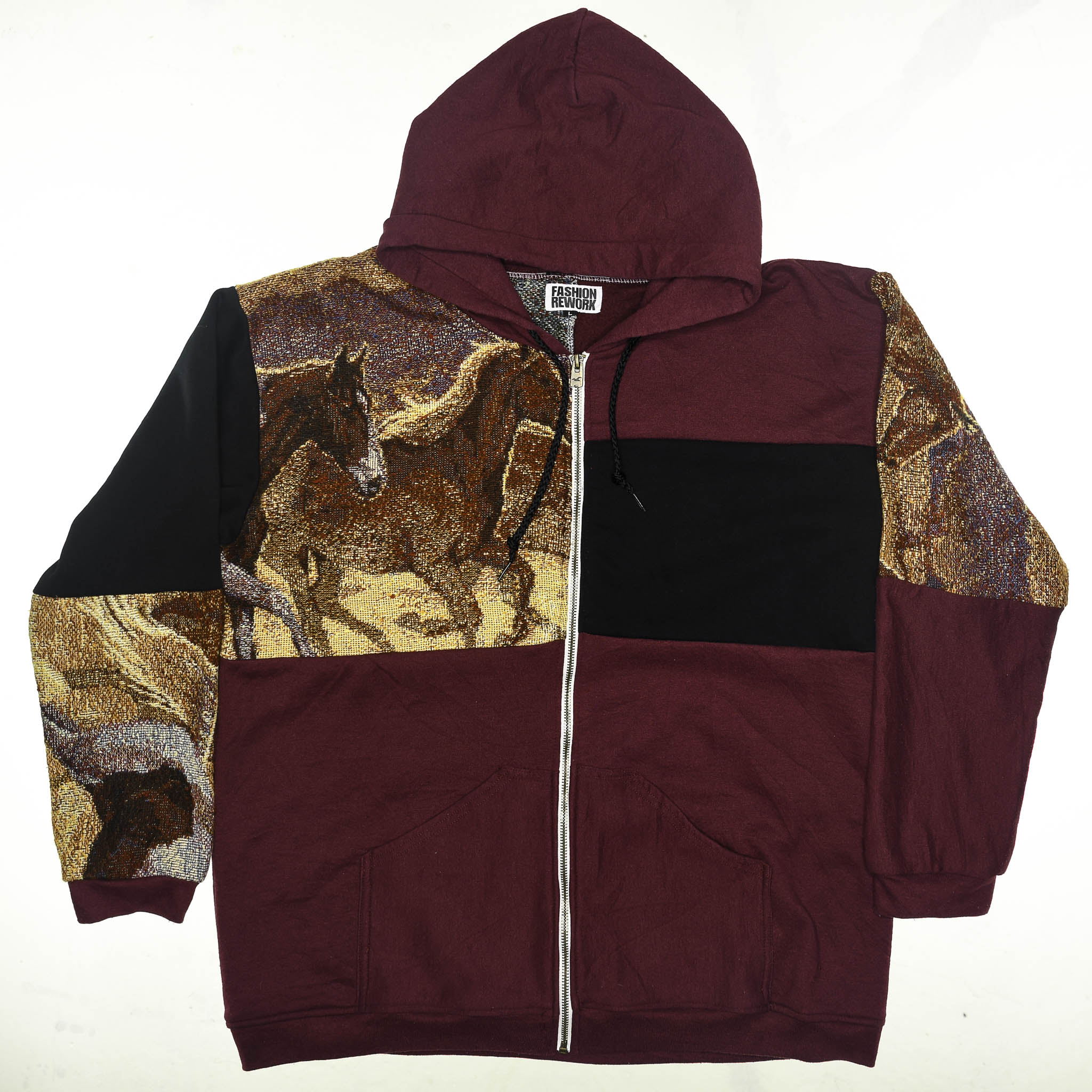 Wild Horses Patchwork Tapestry Zip Up Hoodie