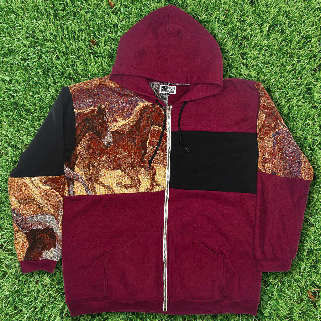 Wild Horses Patchwork Tapestry Zip Up Hoodie