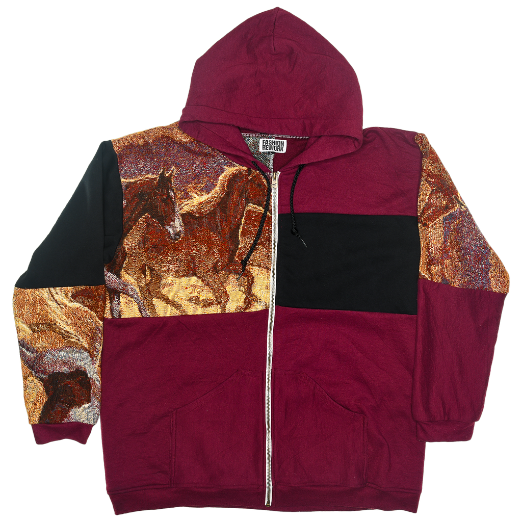 Wild Horses Patchwork Tapestry Zip Up Hoodie