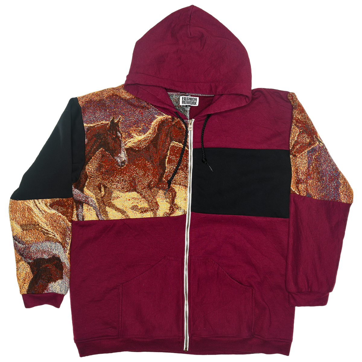 Wild Horses Patchwork Tapestry Zip Up Hoodie