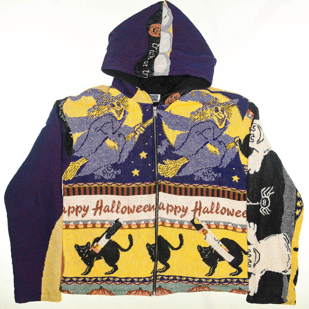 Witching Hour Heirloom Tapestry Zip Coat — Black Cat 90s Halloween Jacket