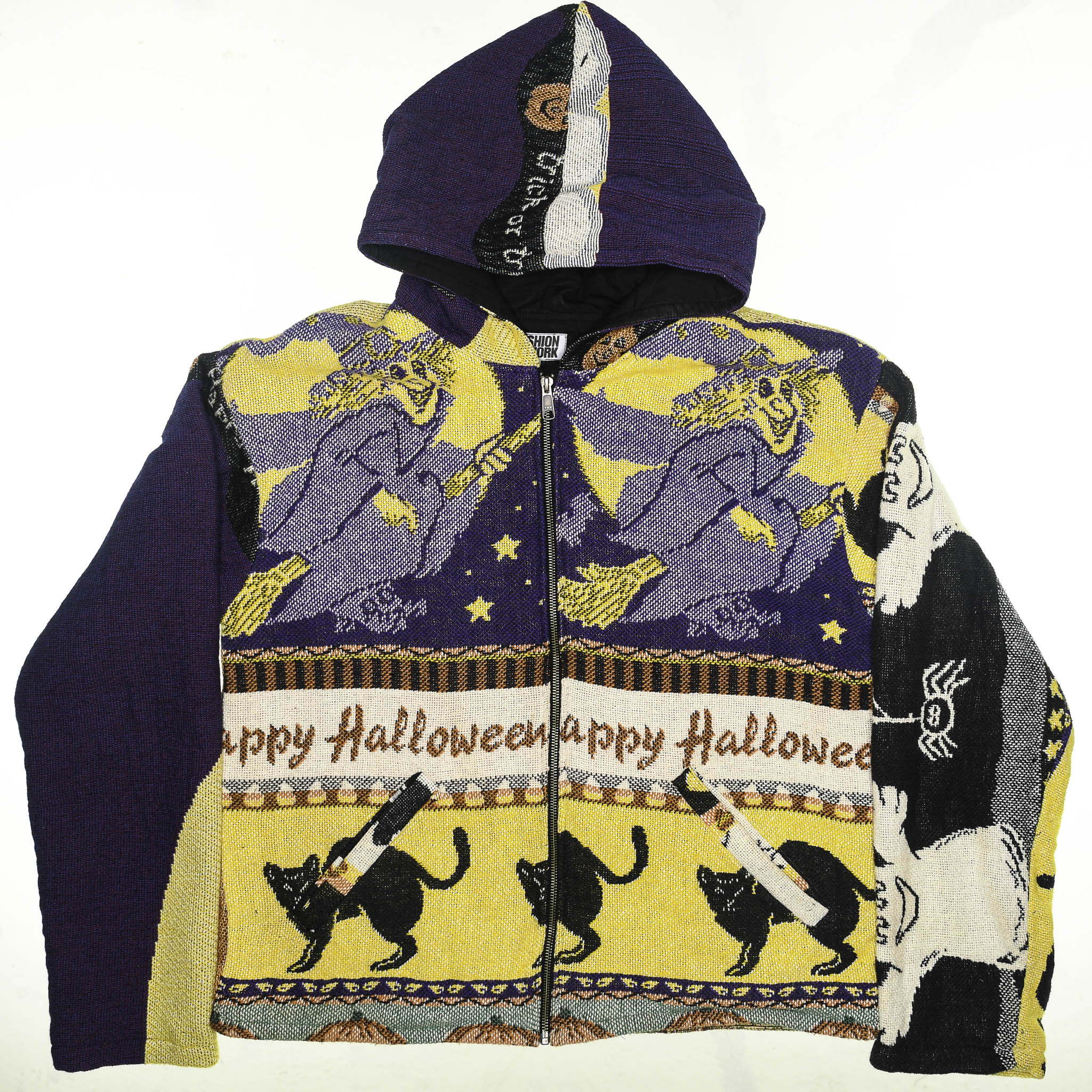 Witching Hour Heirloom Tapestry Zip Coat — Black Cat 90s Halloween Jacket