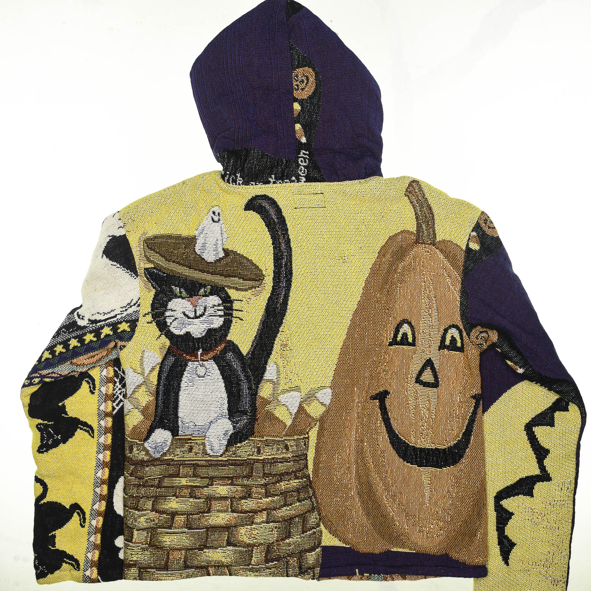 Witching Hour Heirloom Tapestry Zip Coat — Black Cat 90s Halloween Jacket