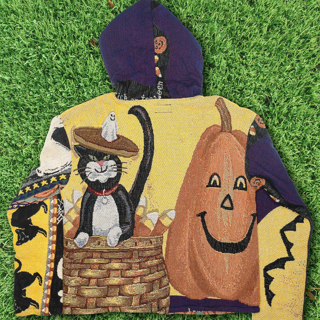 Witching Hour Heirloom Tapestry Zip Coat — Black Cat 90s Halloween Jacket