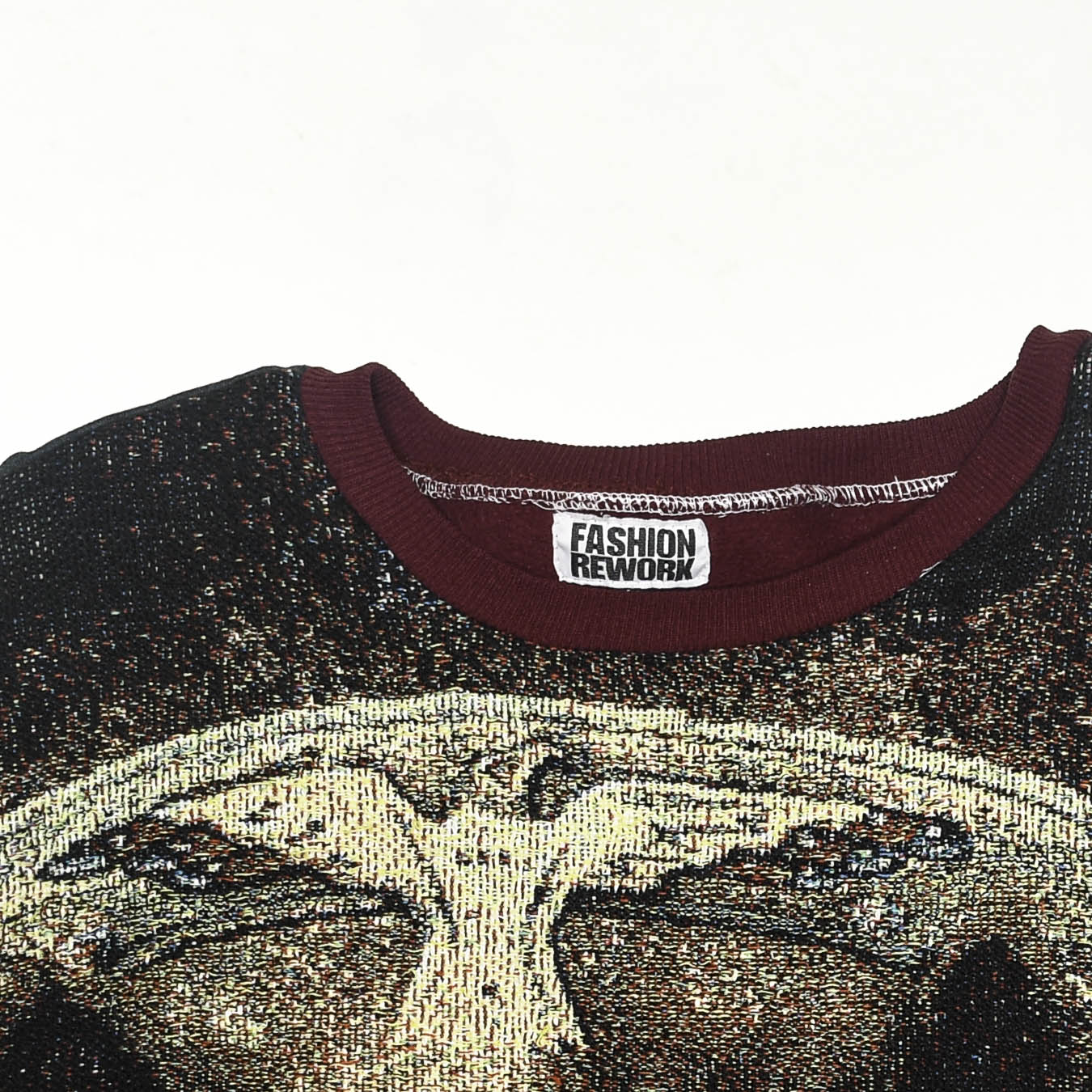 Thunder Guardian Tapestry Panel Pullover — Rare Wolf & Thunderbird Upcycled Artwear Sweatshirt