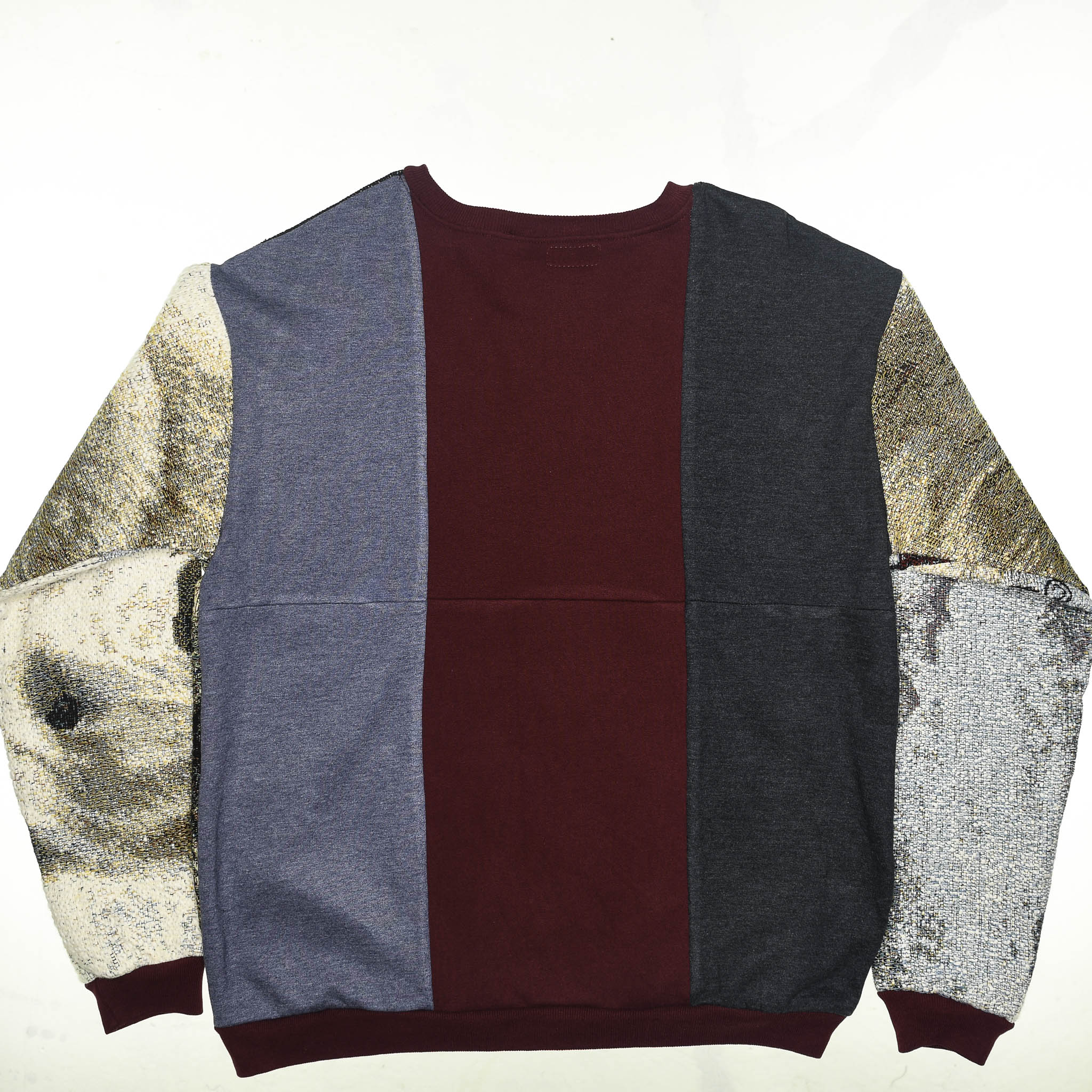 Thunder Guardian Tapestry Panel Pullover — Rare Wolf & Thunderbird Upcycled Artwear Sweatshirt