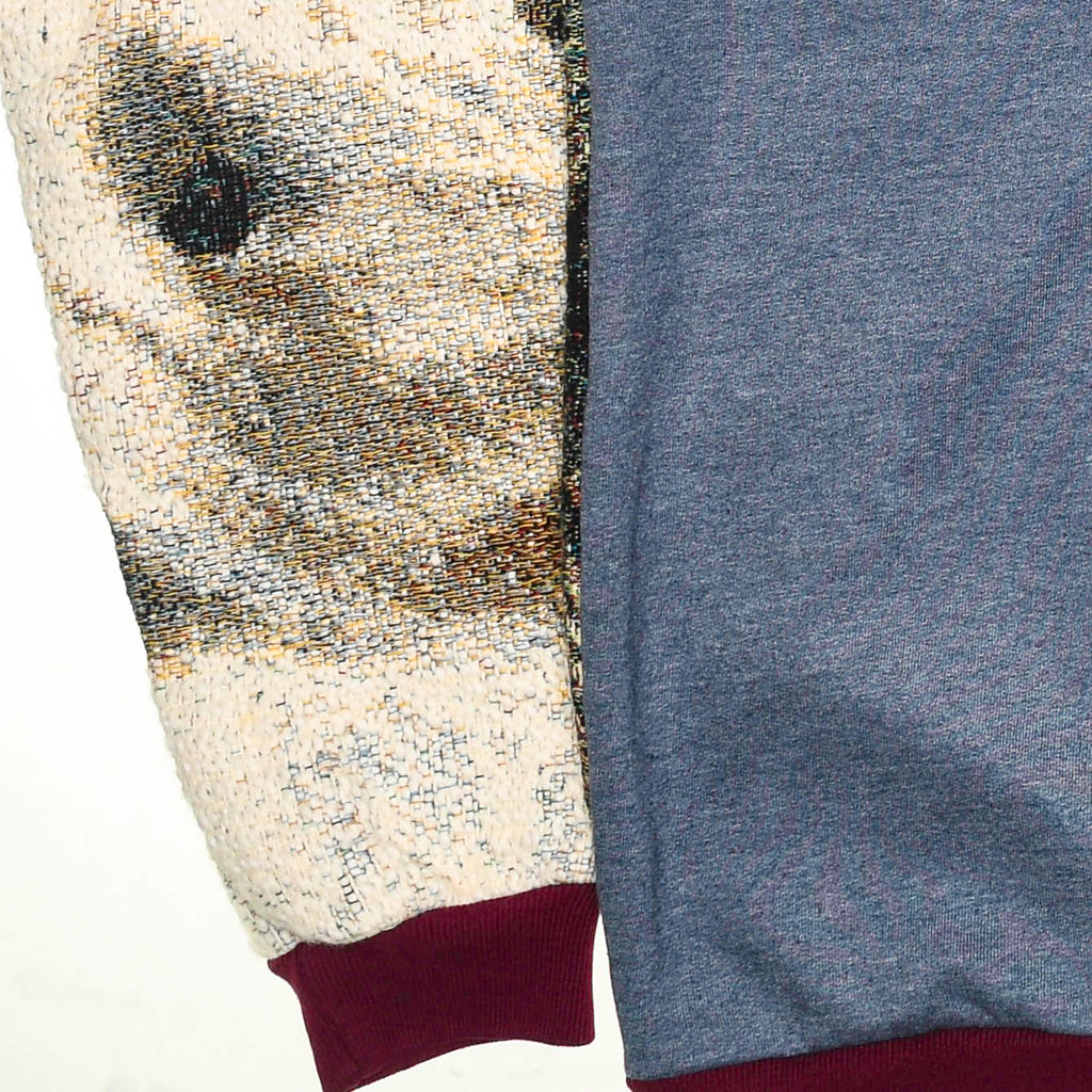 Thunder Guardian Tapestry Panel Pullover — Rare Wolf & Thunderbird Upcycled Artwear Sweatshirt