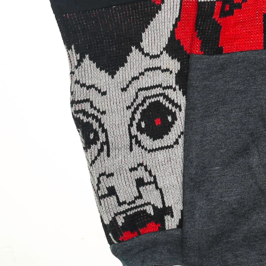 Dance with the Devil Tapestry Patch Hoodie — Upcycled Retro Satanic Folk Art Jacket