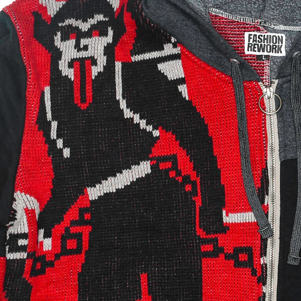 Dance with the Devil Tapestry Patch Hoodie — Upcycled Retro Satanic Folk Art Jacket