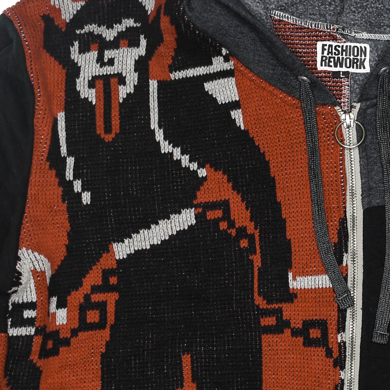 Dance with the Devil Tapestry Patch Hoodie — Upcycled Retro Satanic Folk Art Jacket