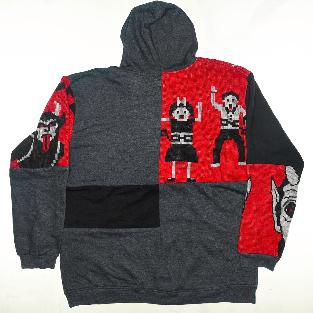 Dance with the Devil Tapestry Patch Hoodie — Upcycled Retro Satanic Folk Art Jacket