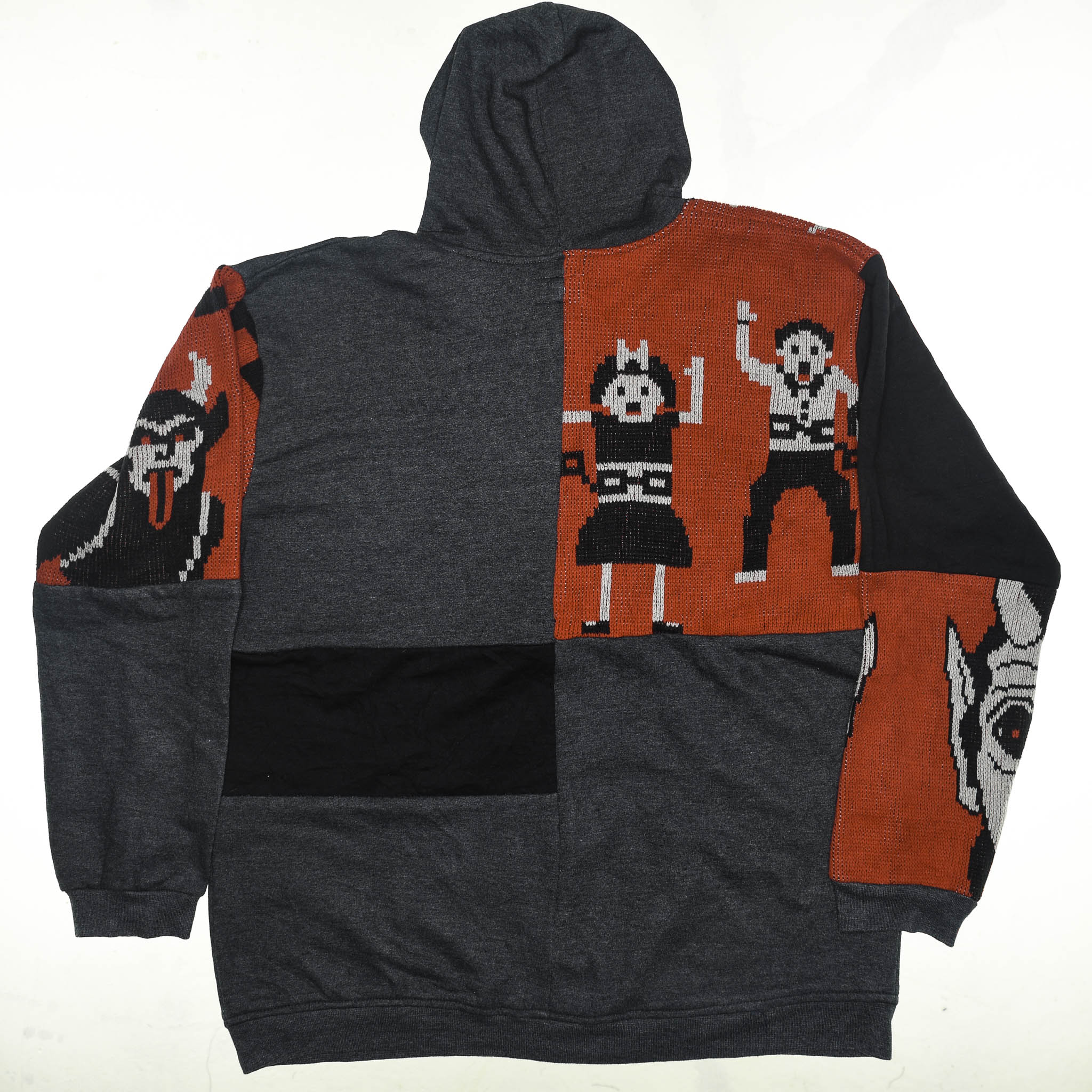 Dance with the Devil Tapestry Patch Hoodie — Upcycled Retro Satanic Folk Art Jacket