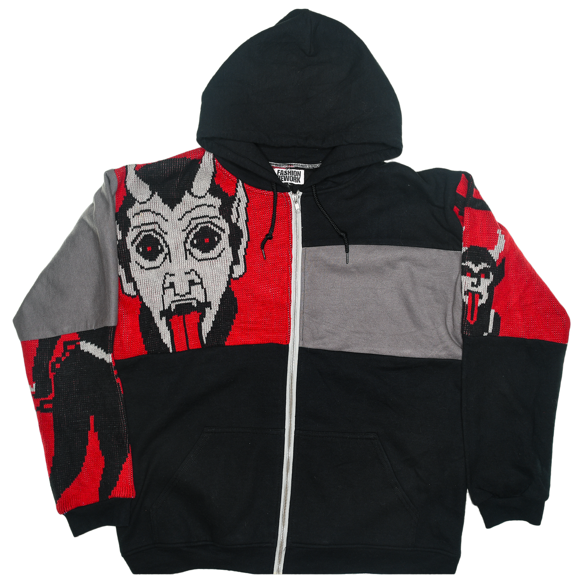 Hot Under the Collar Tapestry Patch Hoodie — Kitsch Devil Folk-Horror Upcycled Pop-Art Jacket