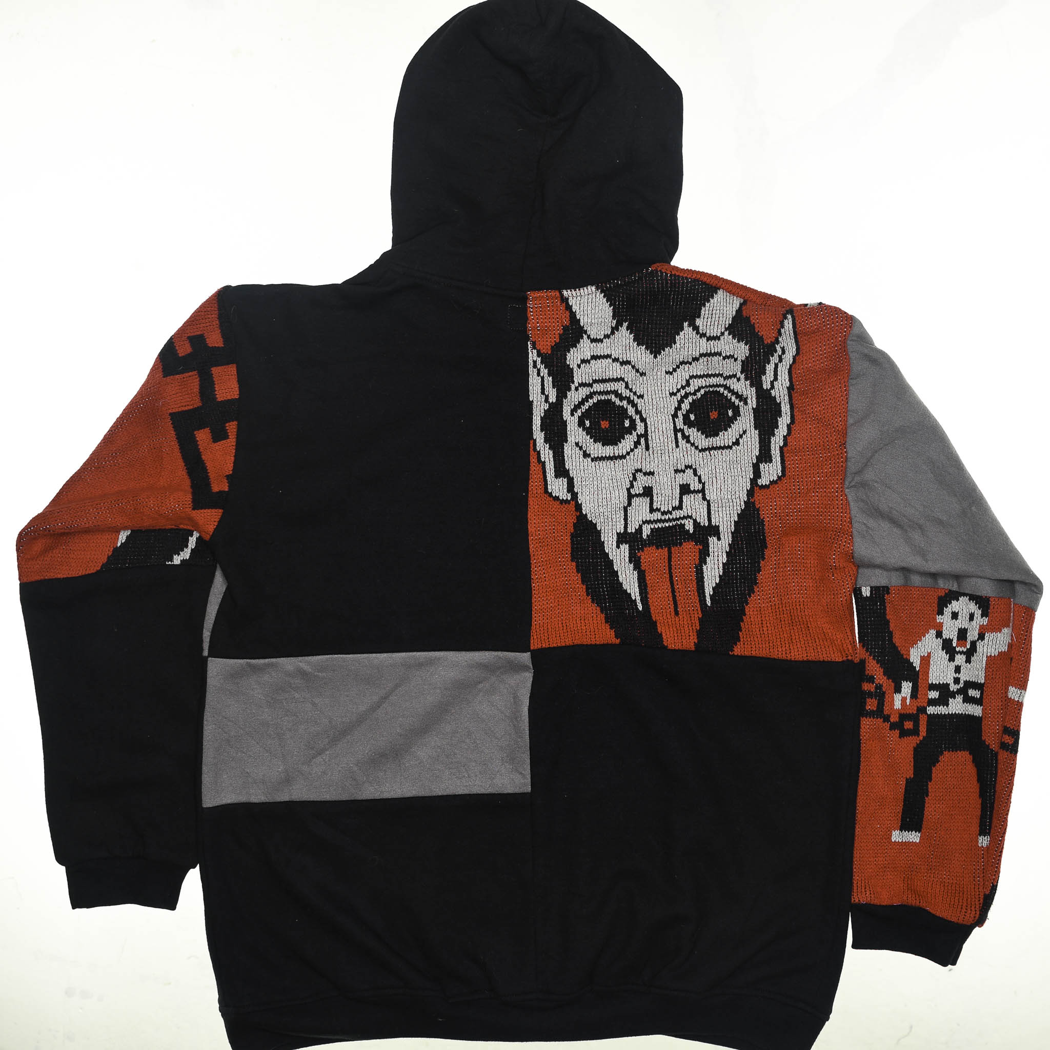 Hot Under the Collar Tapestry Patch Hoodie — Kitsch Devil Folk-Horror Upcycled Pop-Art Jacket