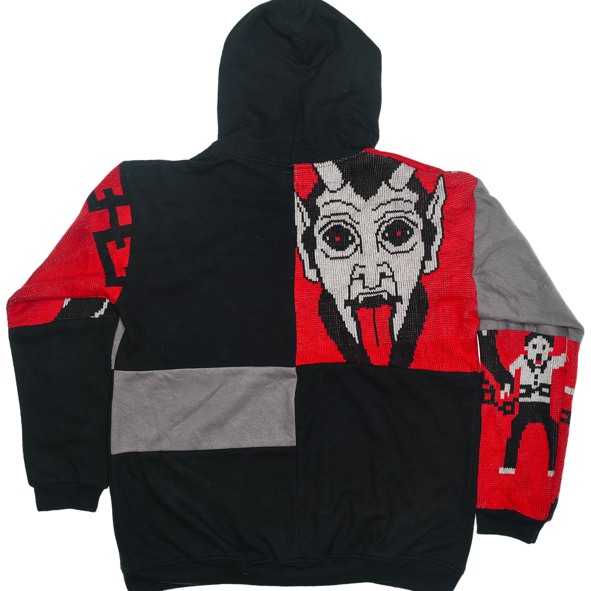 Hot Under the Collar Tapestry Patch Hoodie — Kitsch Devil Folk-Horror Upcycled Pop-Art Jacket