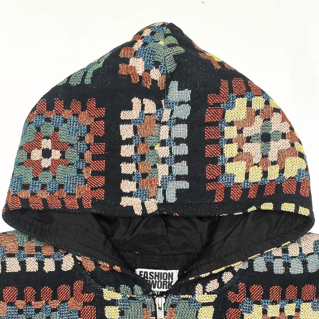 Lunar Garden Heirloom Tapestry Zip Coat — Moon Phase & Granny Square Hoodie