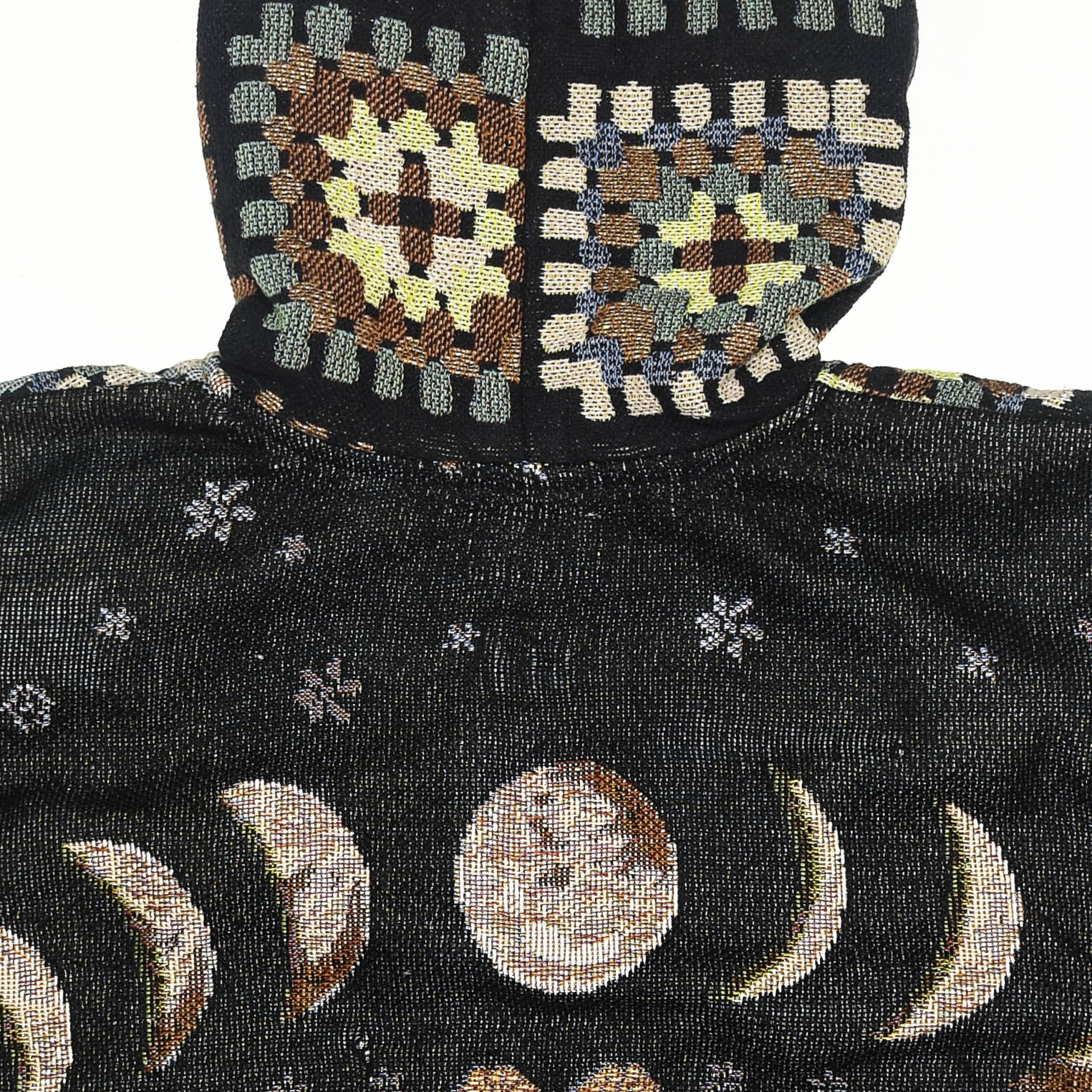 Lunar Garden Heirloom Tapestry Zip Coat — Moon Phase & Granny Square Hoodie