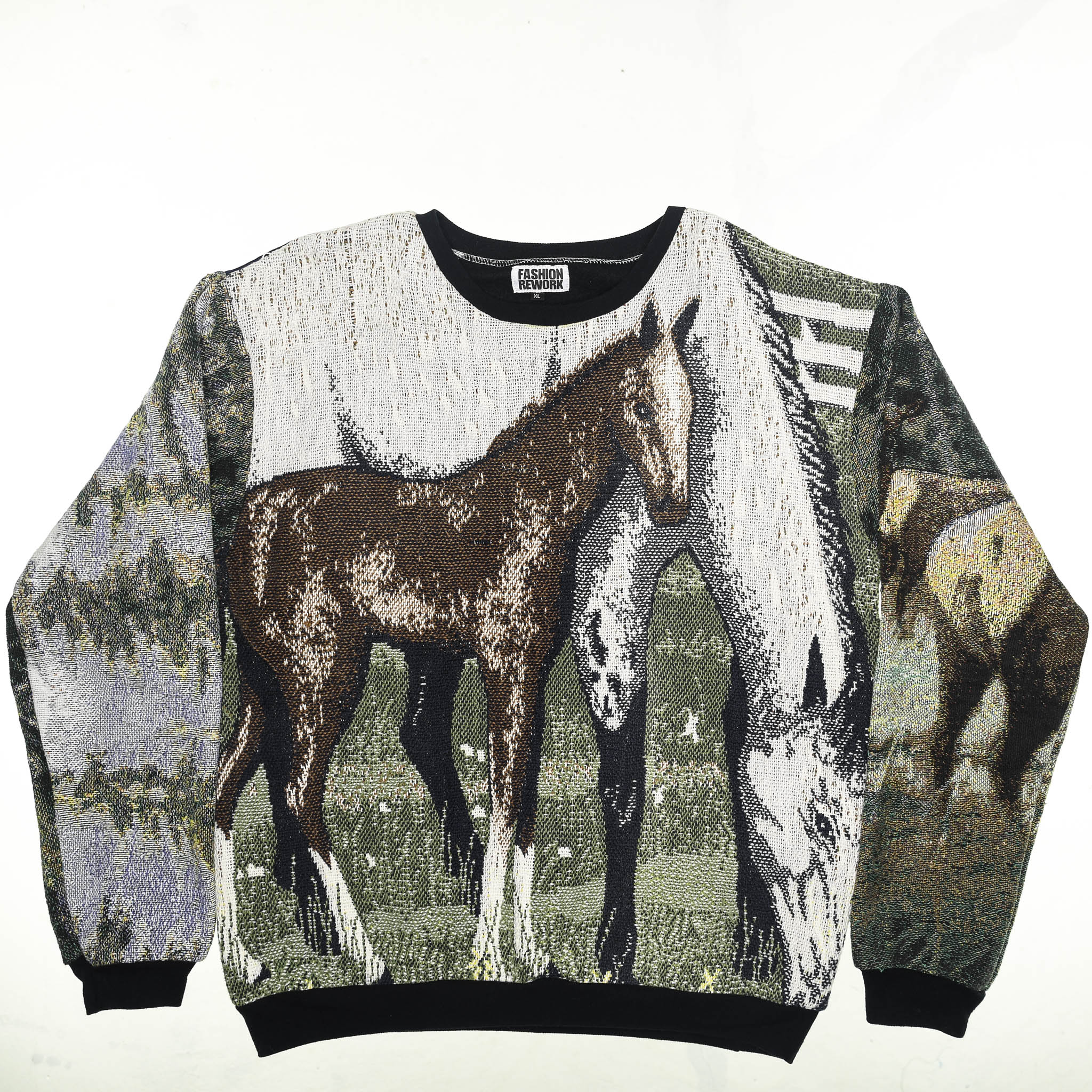 Horse Stable Tapestry Panel Pullover