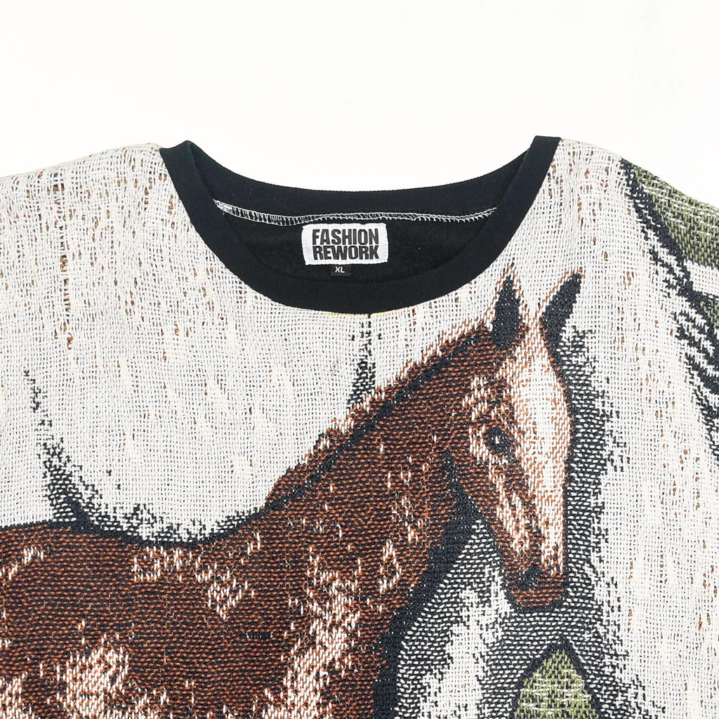 Horse Stable Tapestry Panel Pullover