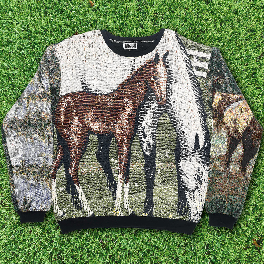 Horse Stable Tapestry Panel Pullover