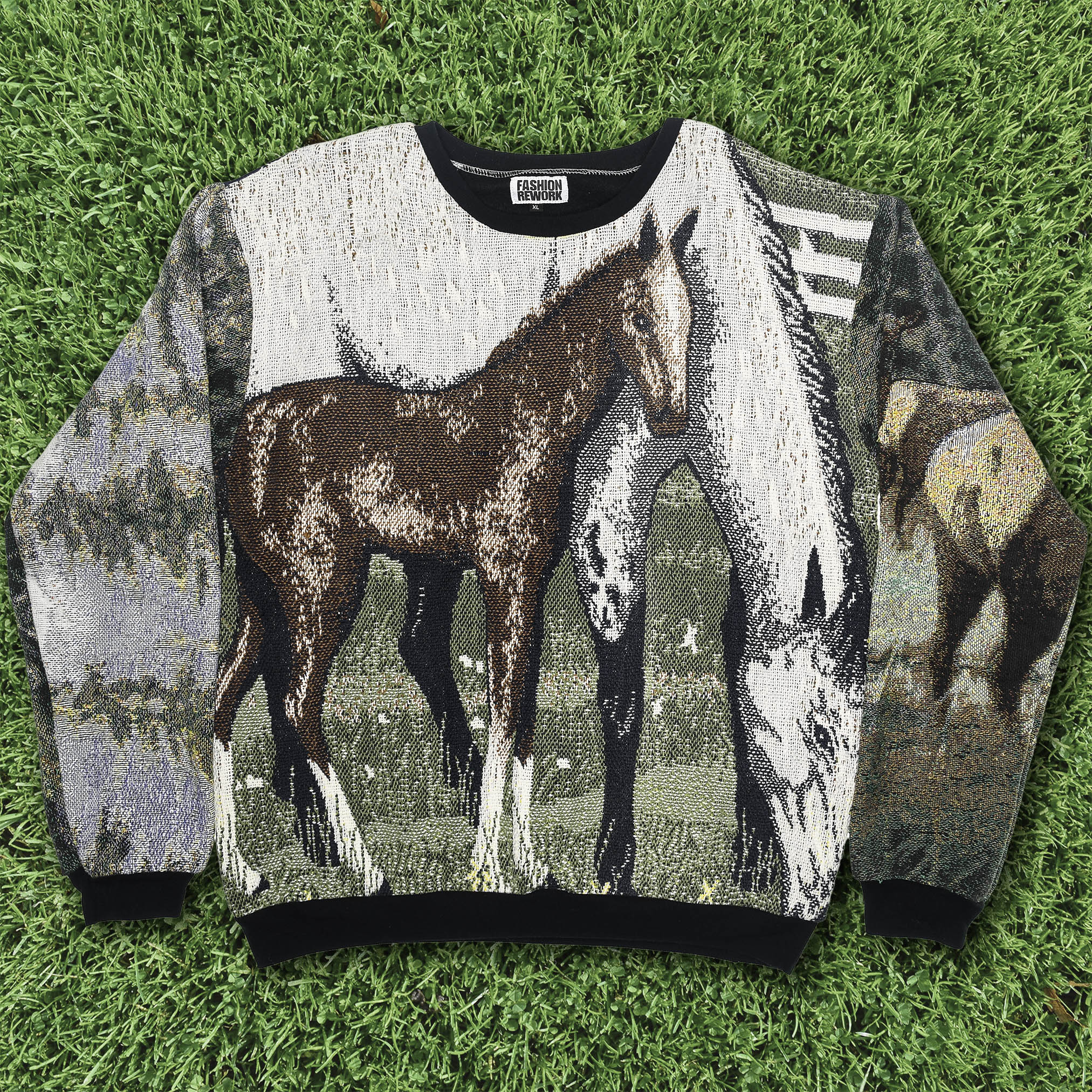 Horse Stable Tapestry Panel Pullover