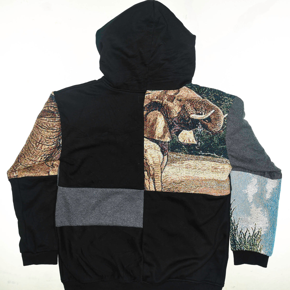 Safari Elephant Patchwork Tapestry Zip Up Hoodie