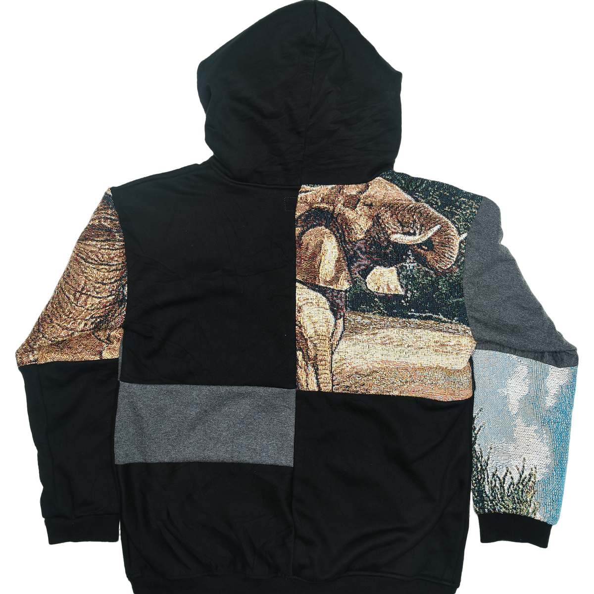 Safari Elephant Patchwork Tapestry Zip Up Hoodie
