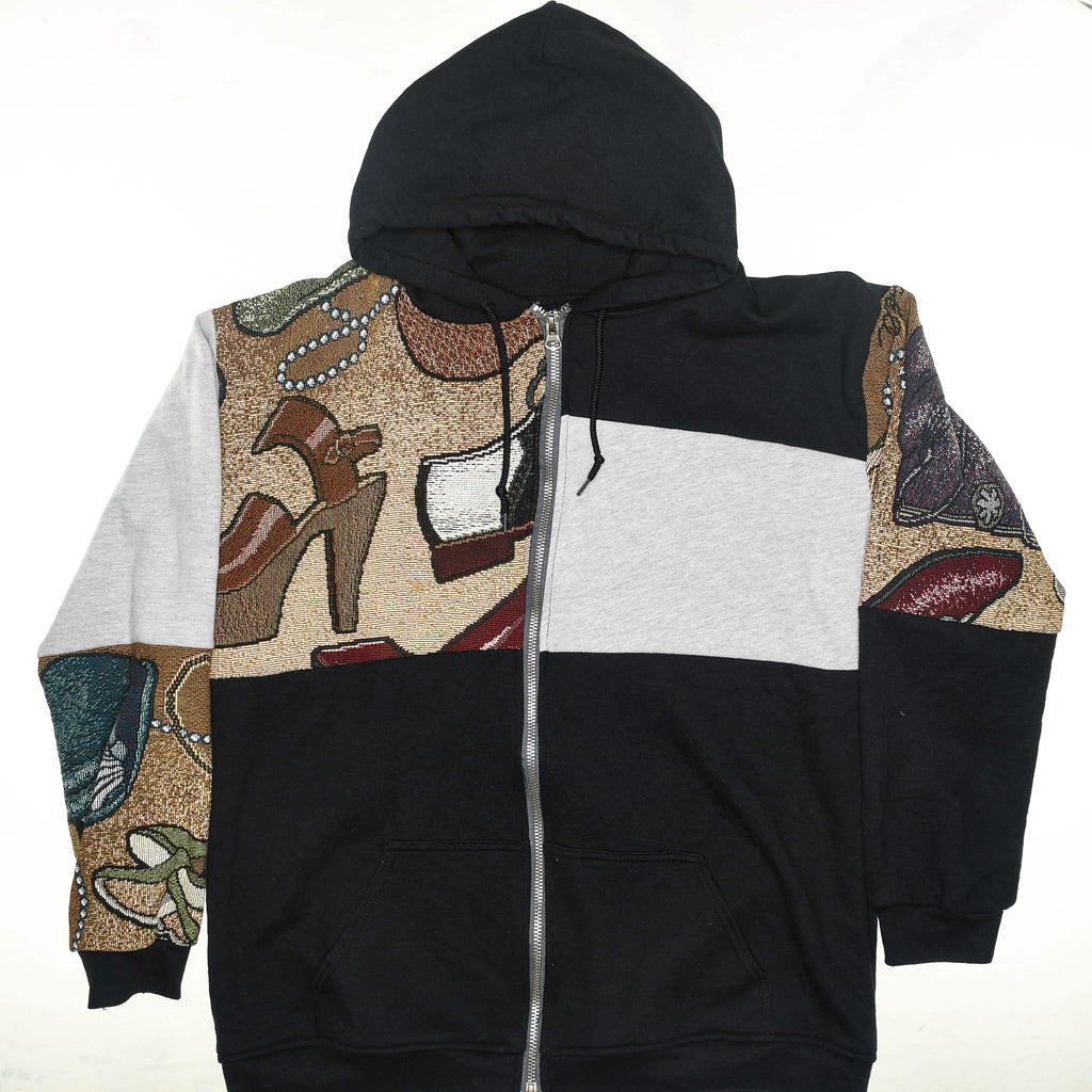 Footwear Patchwork Tapestry Zip Hoodie