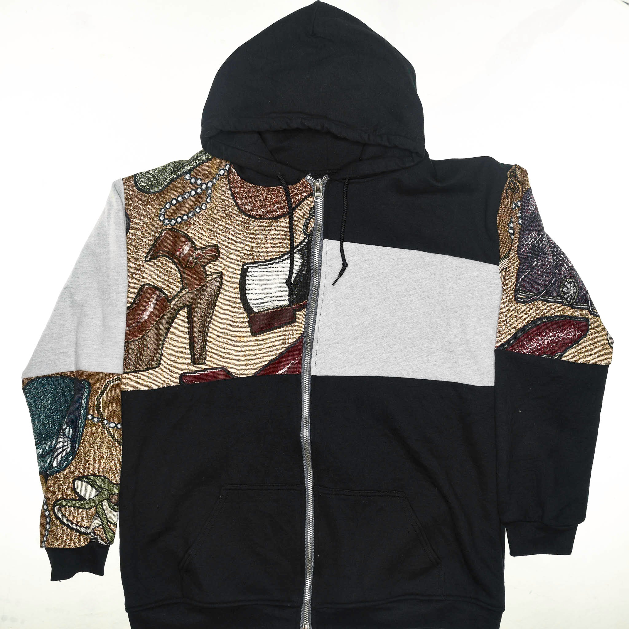 Footwear Patchwork Tapestry Zip Hoodie