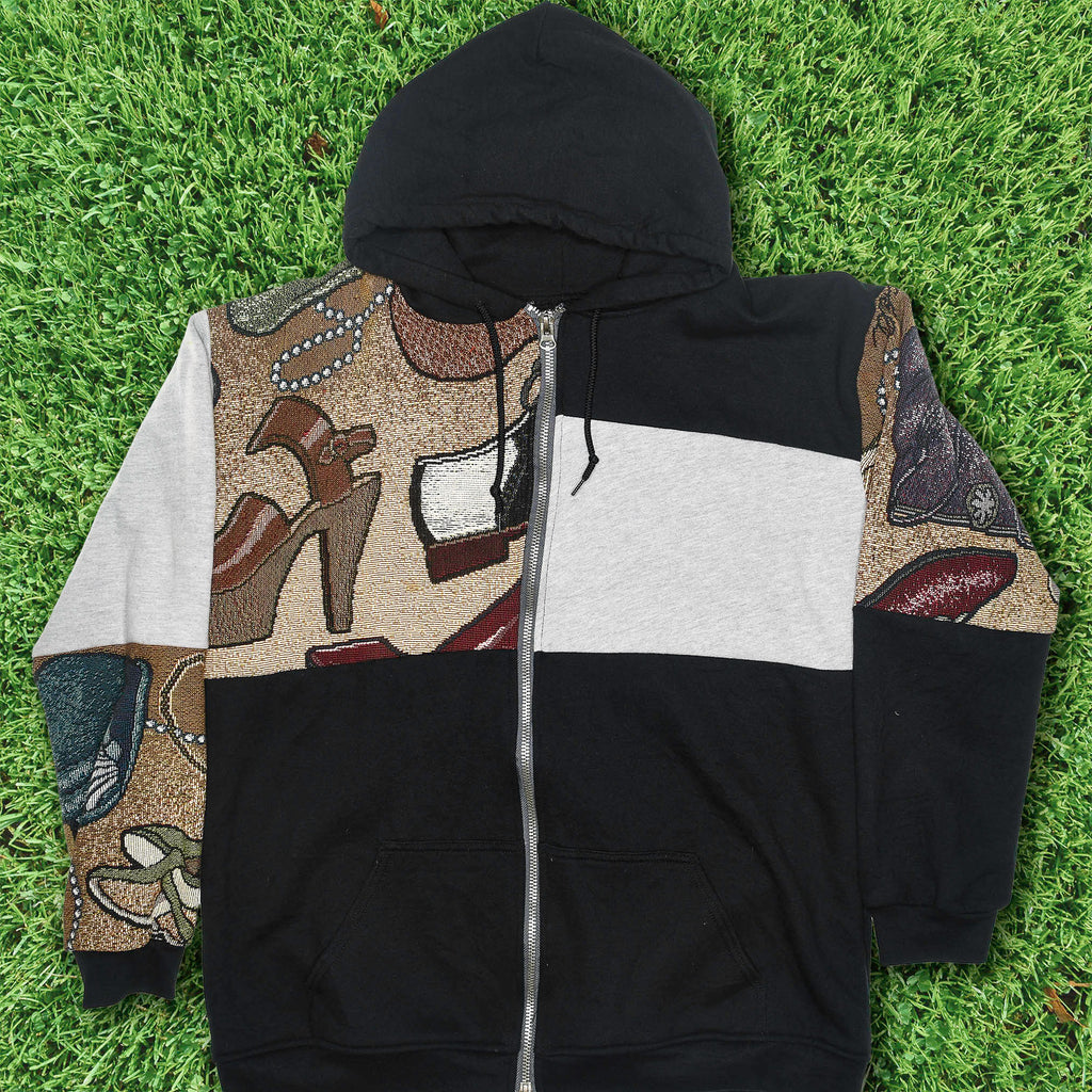 Footwear Patchwork Tapestry Zip Hoodie
