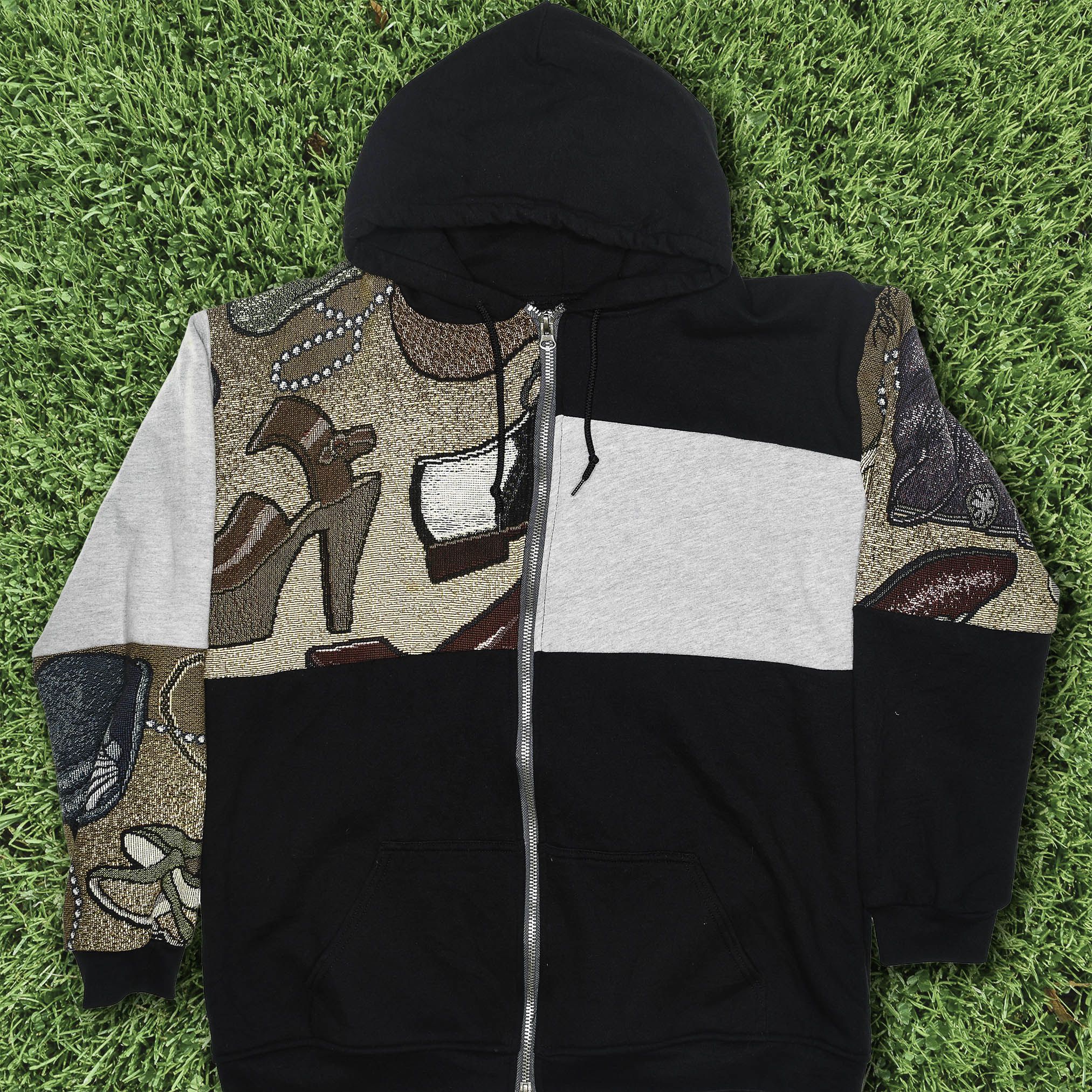 Footwear Patchwork Tapestry Zip Hoodie