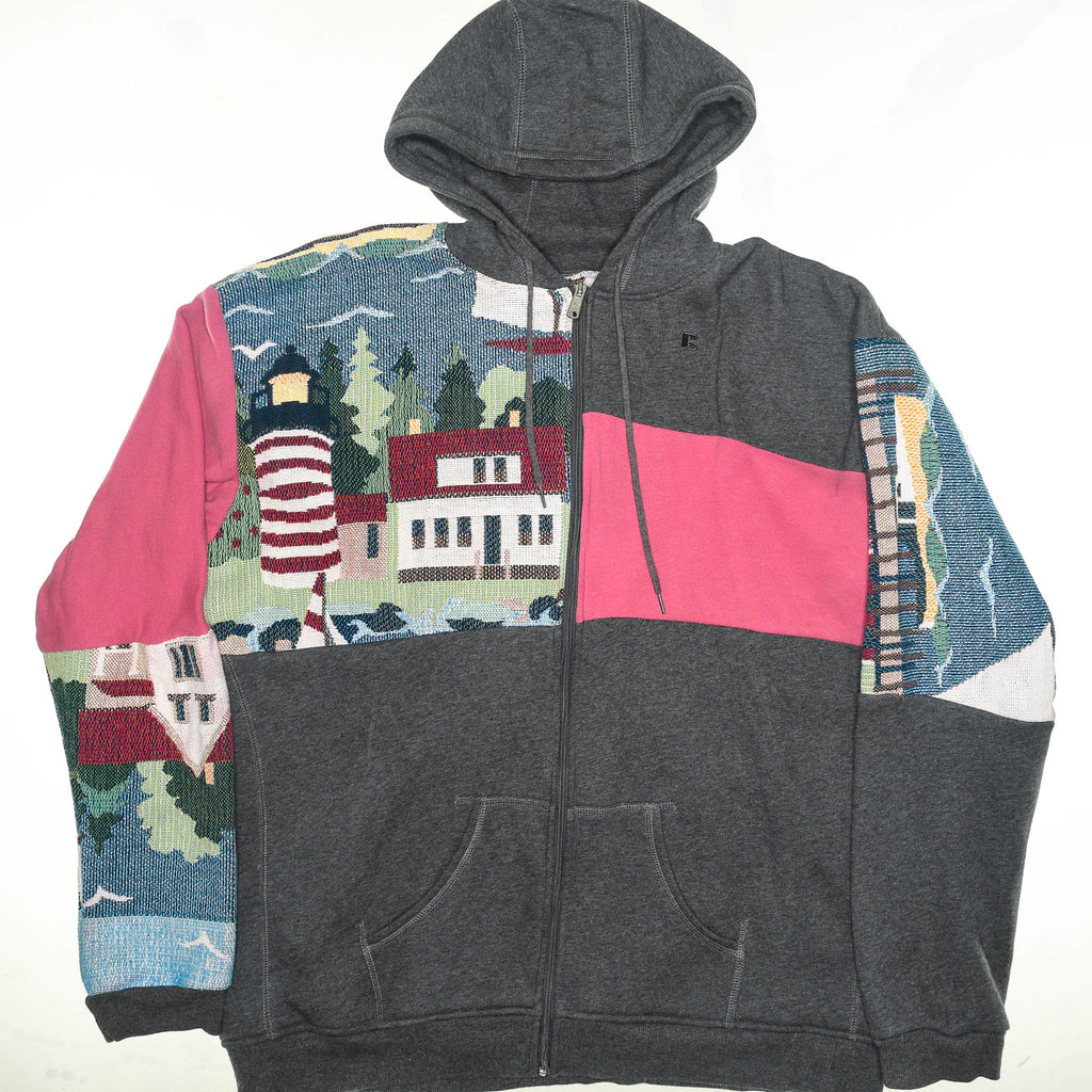 Lighthouse Patchwork Tapestry Zip Up Hoodie