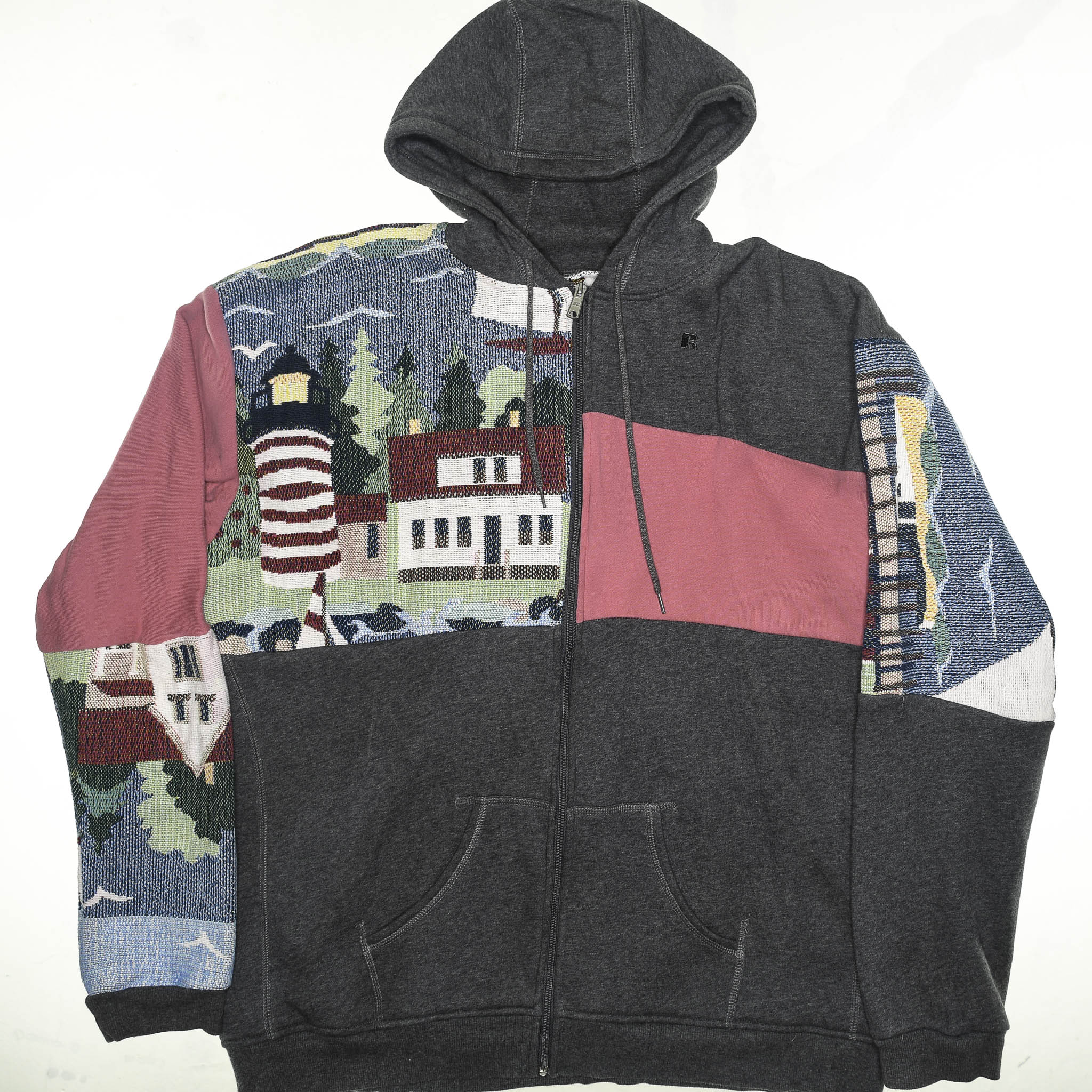 Lighthouse Patchwork Tapestry Zip Up Hoodie