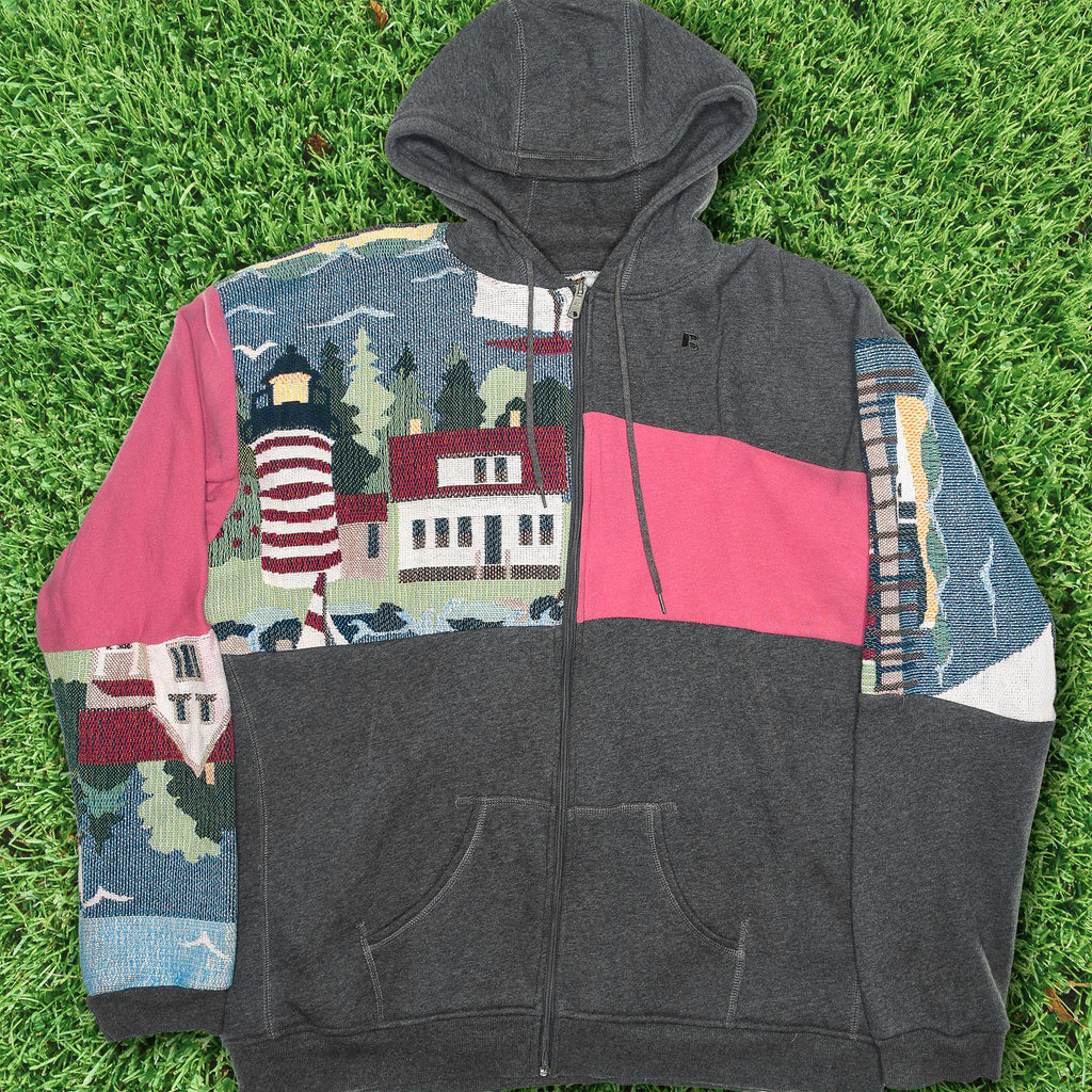 Lighthouse Patchwork Tapestry Zip Up Hoodie