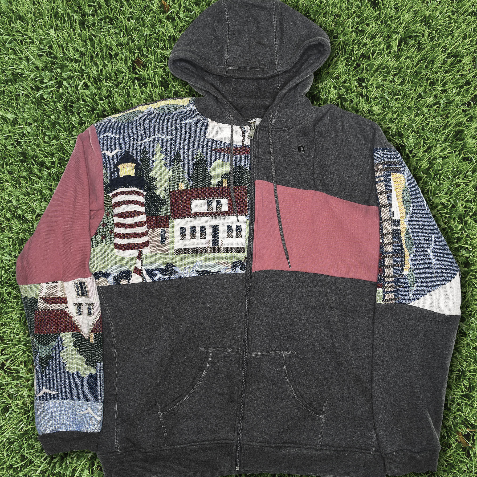 Lighthouse Patchwork Tapestry Zip Up Hoodie