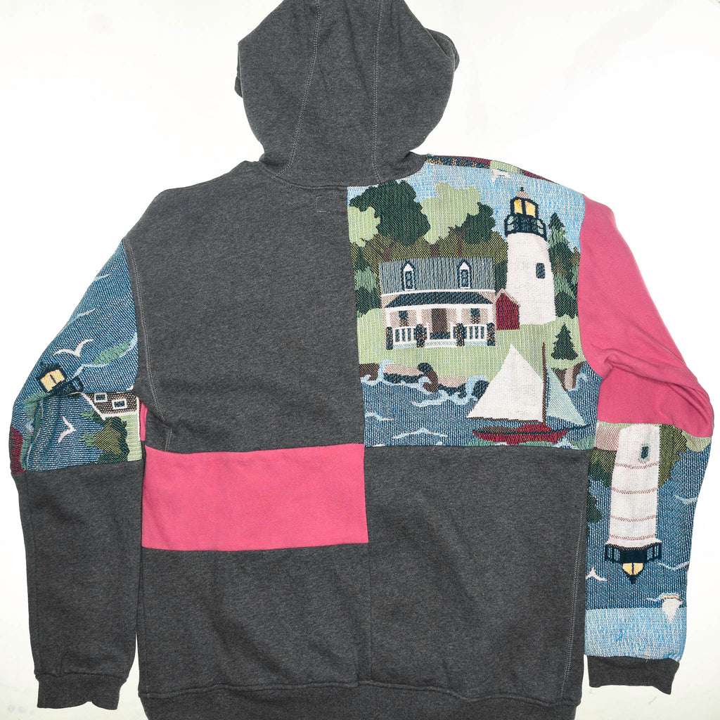 Lighthouse Patchwork Tapestry Zip Up Hoodie