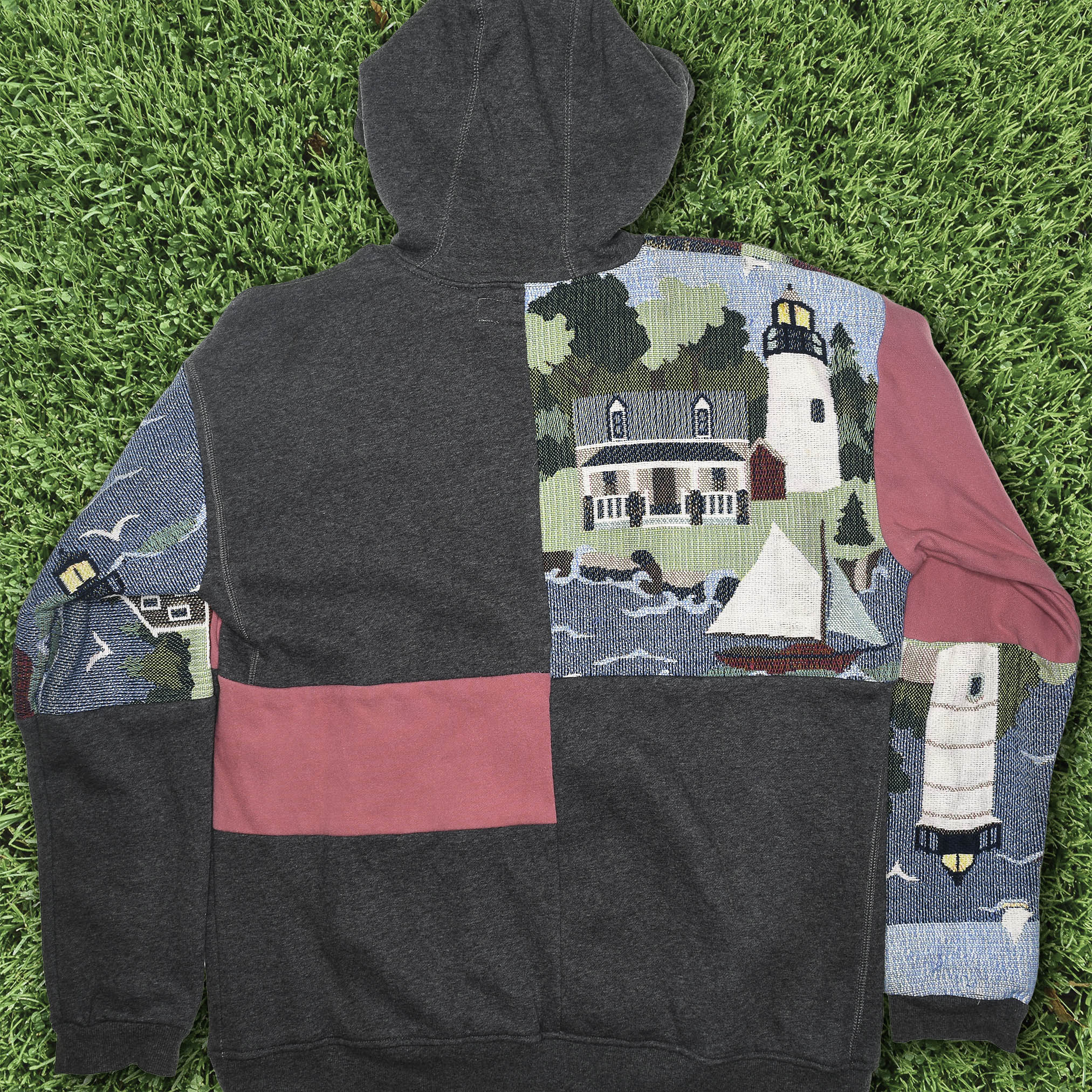 Lighthouse Patchwork Tapestry Zip Up Hoodie