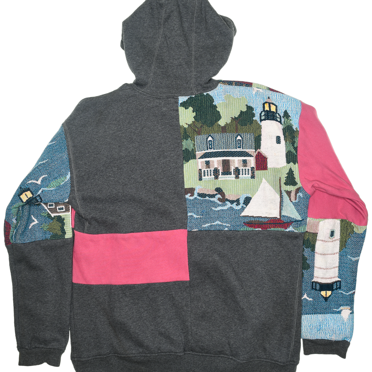 Forest & Seaside Lighthouse Patchwork Tapestry Zip Up Hoodie