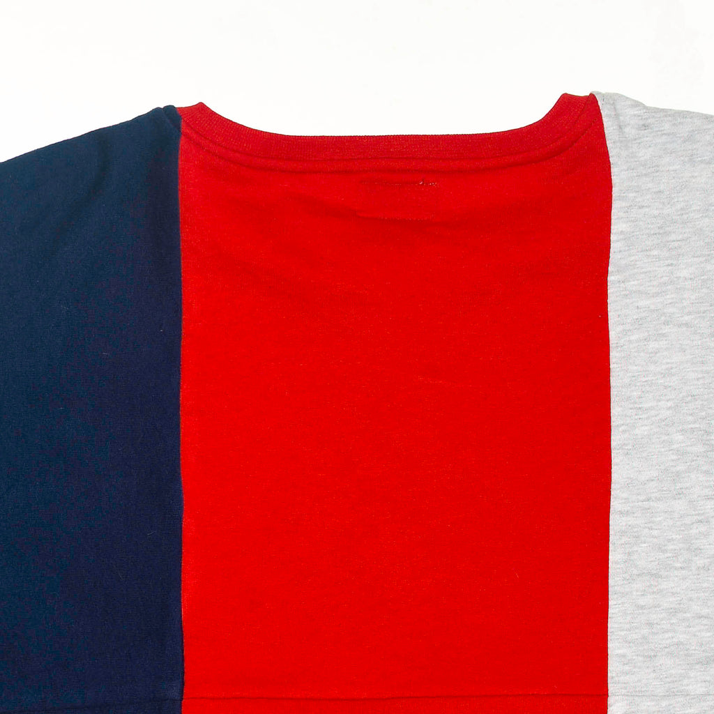 Lone Howl Tapestry Panel Pullover — Upcycled Wolf Artwear Sweatshirt in Red & Charcoal