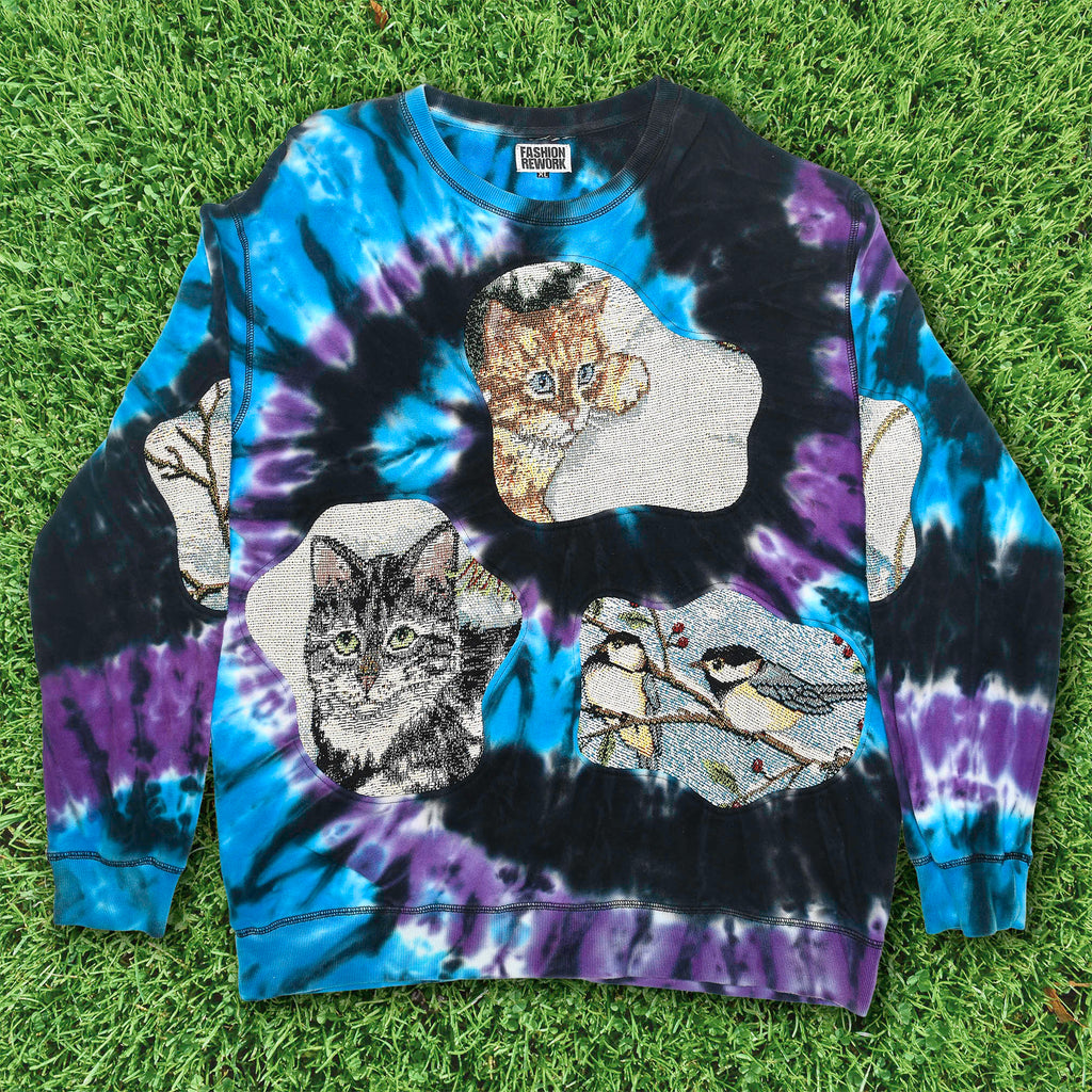Galaxy Tie Dye Cat Amoeba Tapestry Pullover